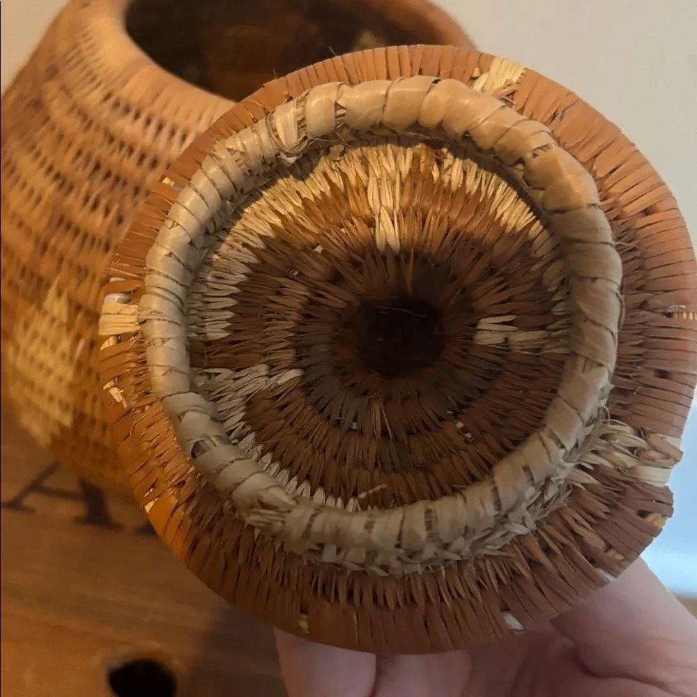 Handcrafted Woven Basket with Lid - Brown and Tan